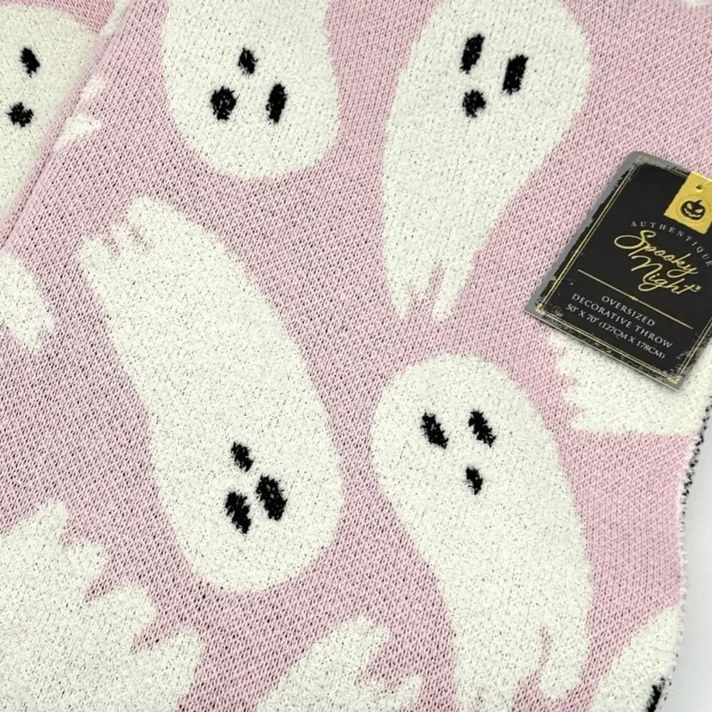 Spooky Night Pink Boo Ghost Halloween Throw Blanket NEW